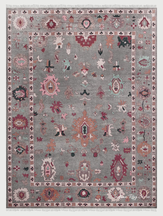 Gray Vintage Antique Multicolor Oushak Wool Area Rug