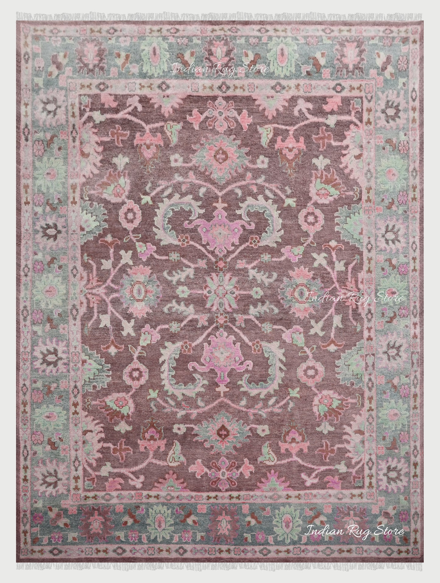 Pink Hand Knotted Modern Oushak Wool Area Rug