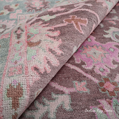 Pink Hand Knotted Modern Oushak Wool Area Rug