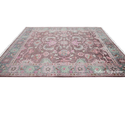 Pink Hand Knotted Modern Oushak Wool Area Rug