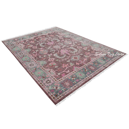 Pink Hand Knotted Modern Oushak Wool Area Rug