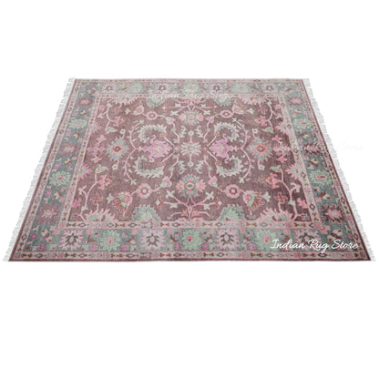 Pink Hand Knotted Modern Oushak Wool Area Rug