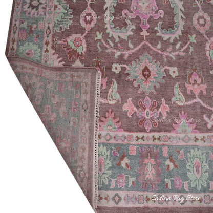 Pink Hand Knotted Modern Oushak Wool Area Rug