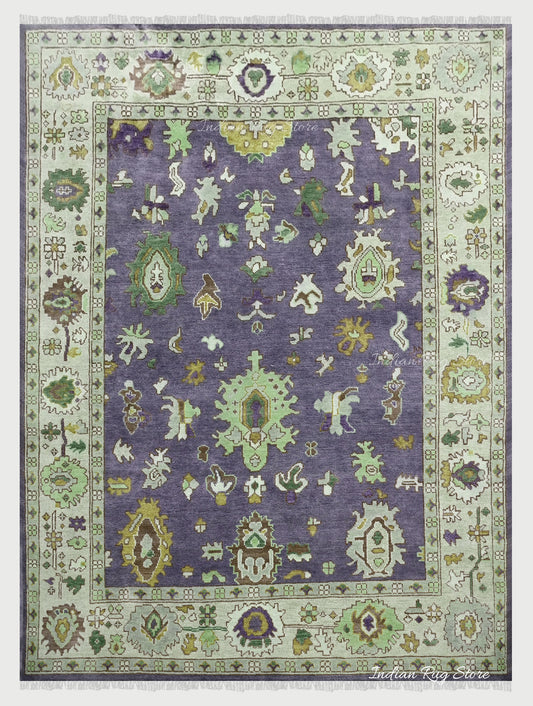 Natural Hand Knotted Purple Oushak for Bedroom Rug