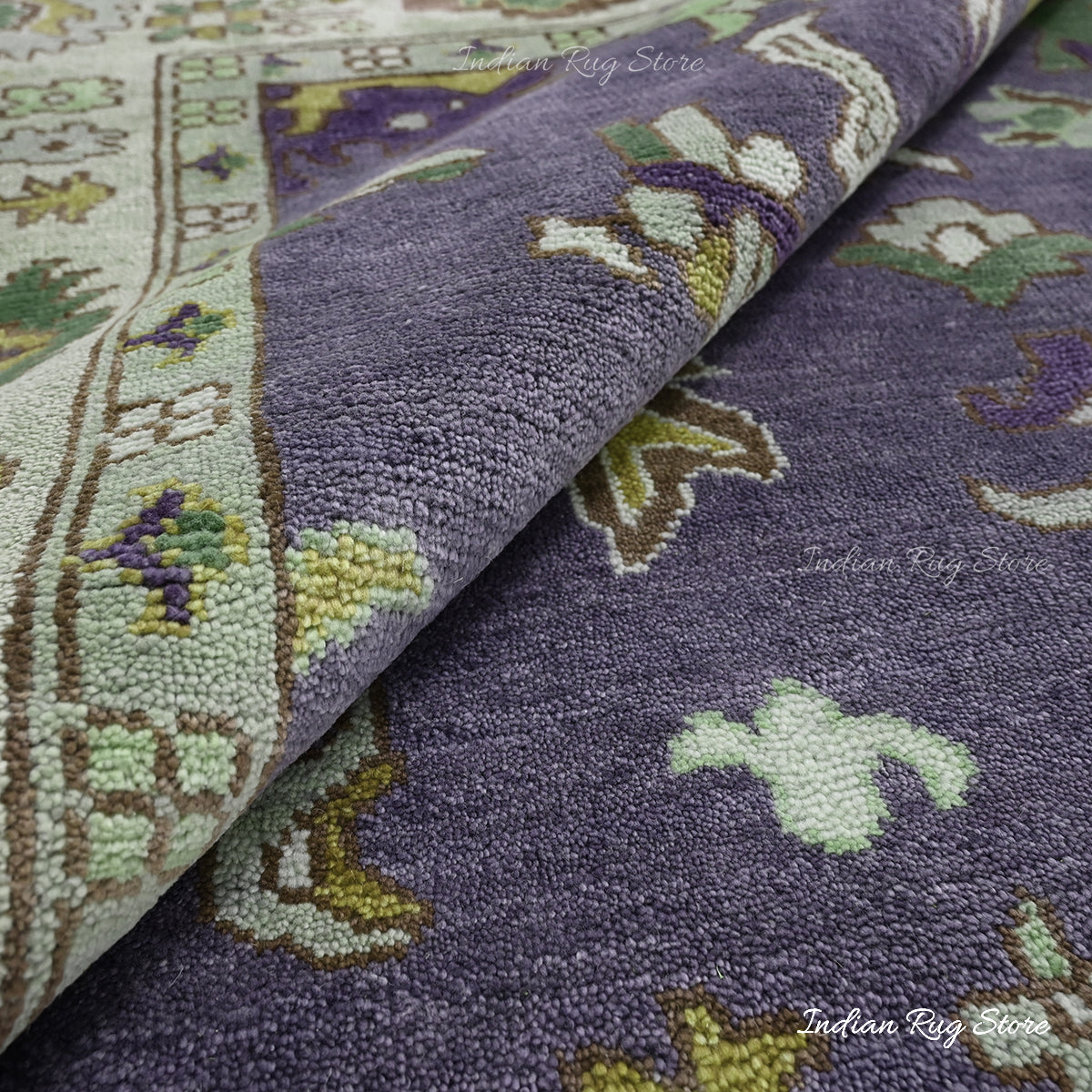 Natural Hand Knotted Purple Oushak for Bedroom Rug