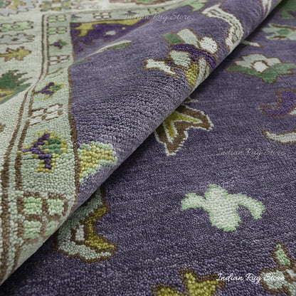 Natural Hand Knotted Purple Oushak for Bedroom Rug