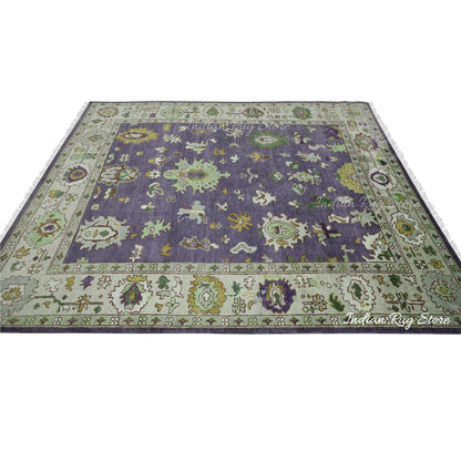 Natural Hand Knotted Purple Oushak for Bedroom Rug