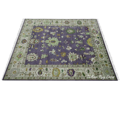 Natural Hand Knotted Purple Oushak for Bedroom Rug