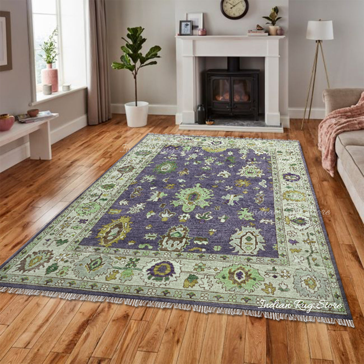 Natural Hand Knotted Purple Oushak for Bedroom Rug