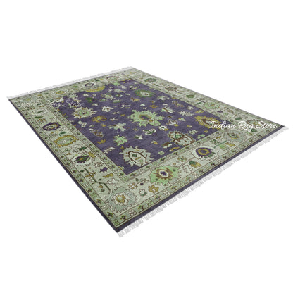 Natural Hand Knotted Purple Oushak for Bedroom Rug