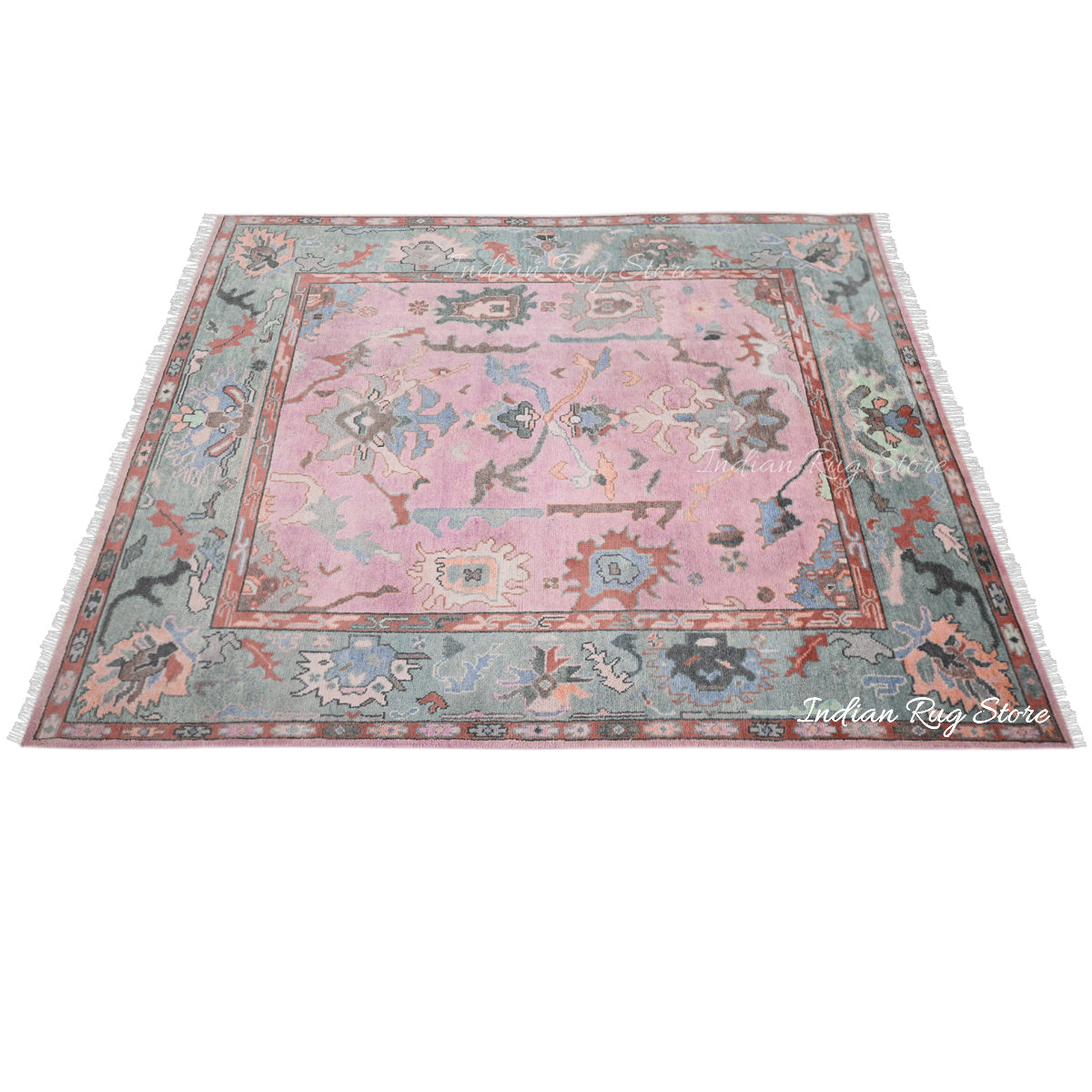 Pink Natural Hand Knotted Oushak Bedroom Wool Rug