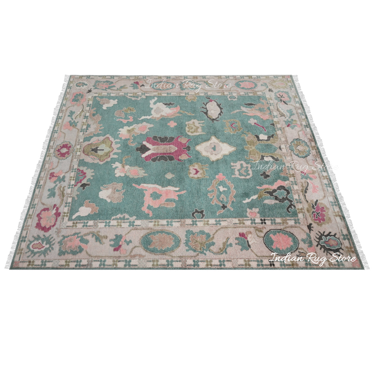 Green Hand Knotted Multicolor Oushak for Bedroom Area Rug