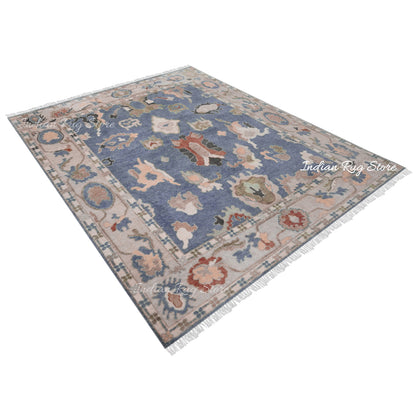 Natural Hand Knotted Blue Oushak for Bedroom Rug