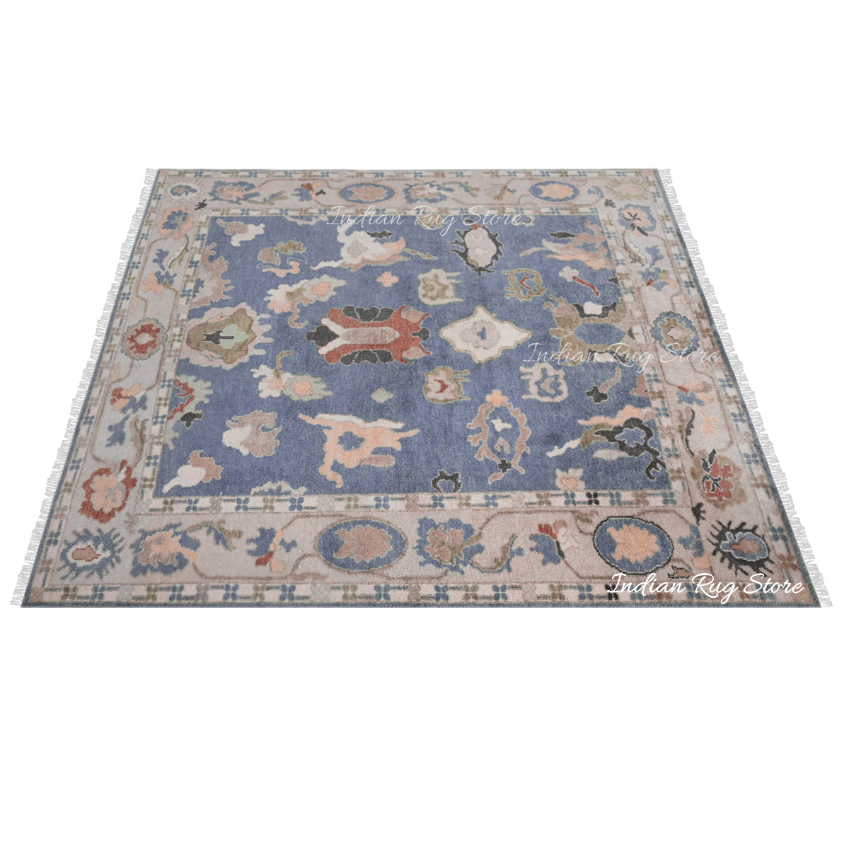 Natural Hand Knotted Blue Oushak for Bedroom Rug