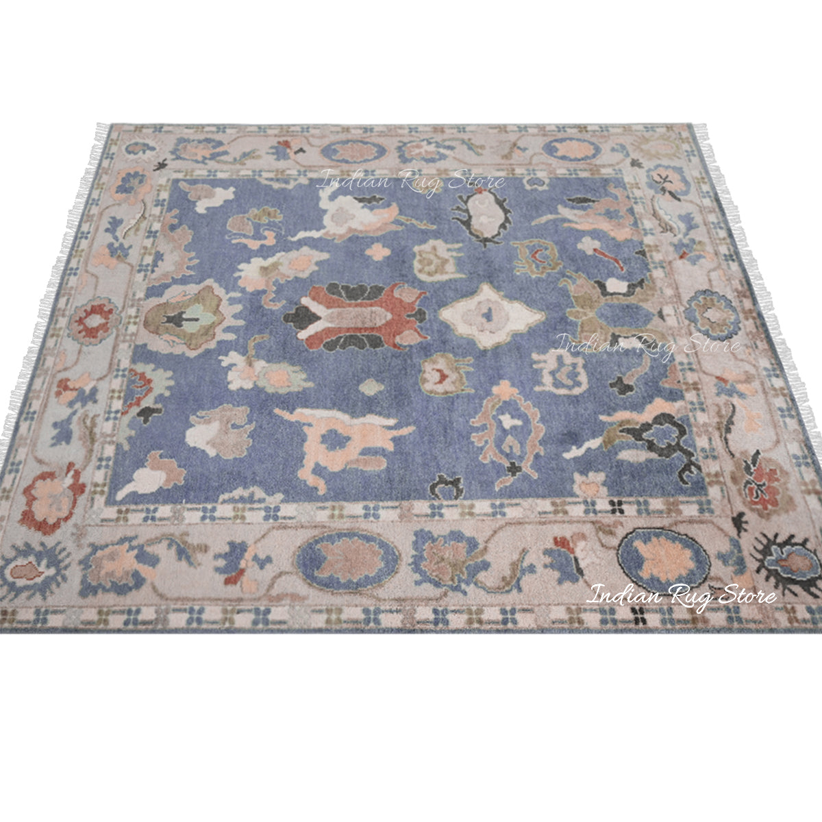 Natural Hand Knotted Blue Oushak for Bedroom Rug