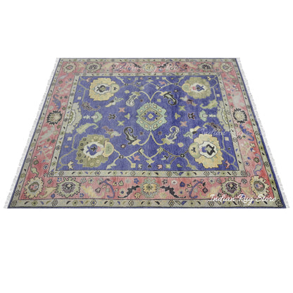 Blue Hand Knotted Modern Oushak Bed Room Wool Rug