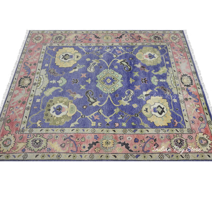 Blue Hand Knotted Modern Oushak Bed Room Wool Rug