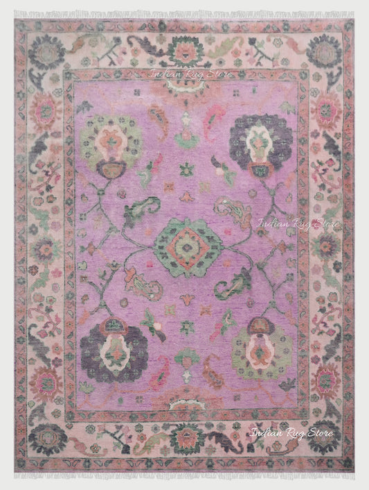 Natural Pink Oushak Handmade Wool Area Rug