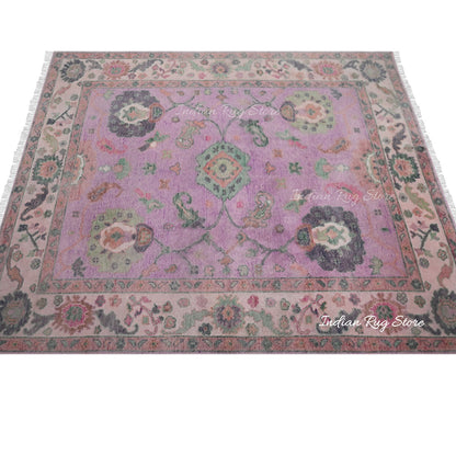 Natural Pink Oushak Handmade Wool Area Rug