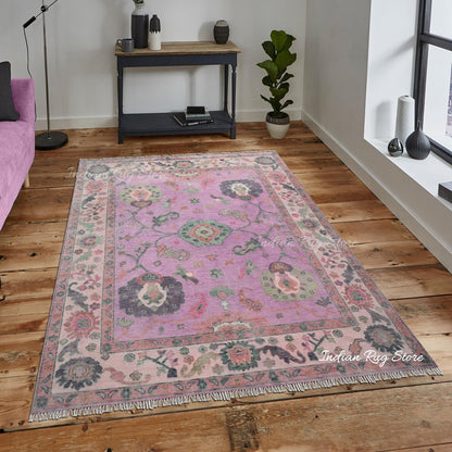 Natural Pink Oushak Handmade Wool Area Rug