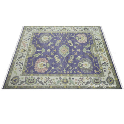 Natural Blue Bedroom Oushak Wool Traditional Rug