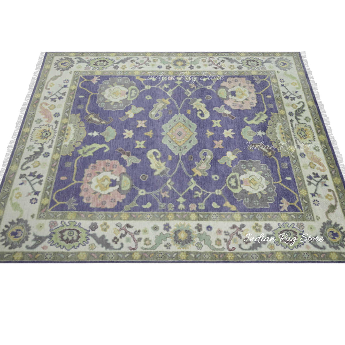 Natural Blue Bedroom Oushak Wool Traditional Rug