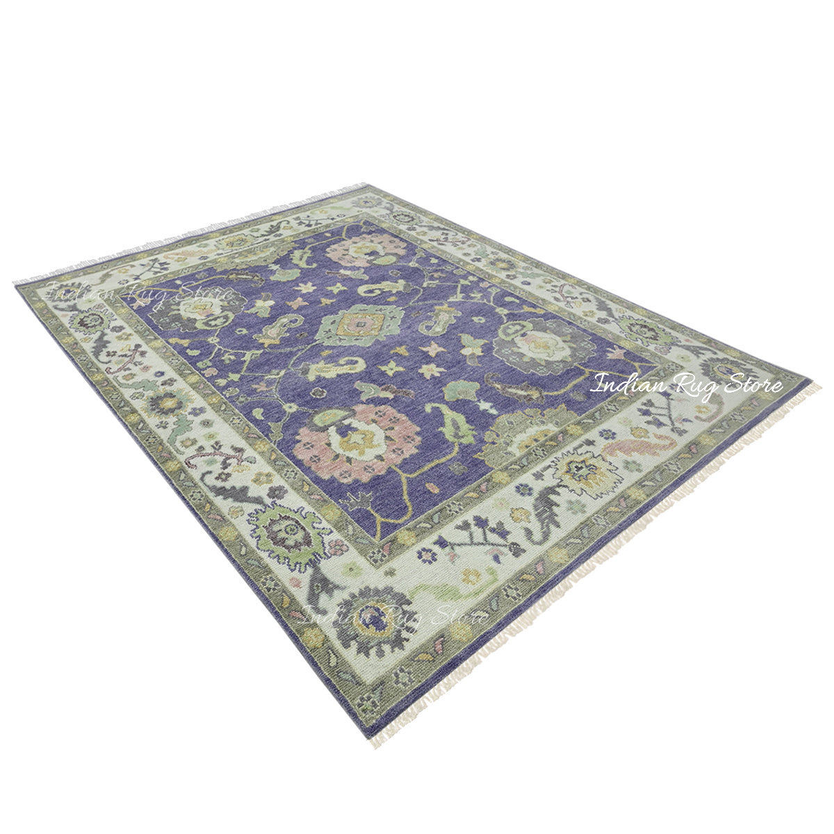 Natural Blue Bedroom Oushak Wool Traditional Rug