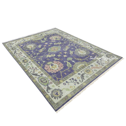 Natural Blue Bedroom Oushak Wool Traditional Rug