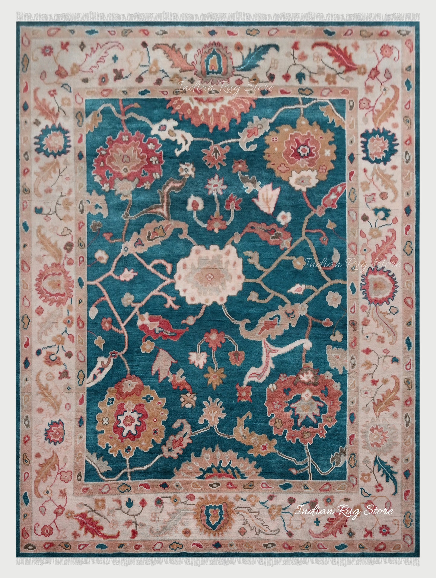 Hand Knotted Blue Oushak Bedroom Wool Area Rug