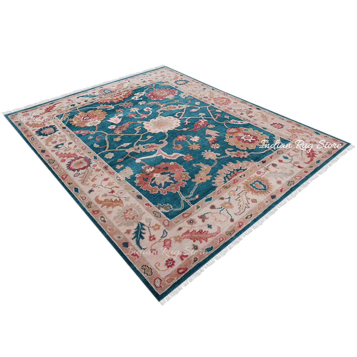 Hand Knotted Blue Oushak Bedroom Wool Area Rug