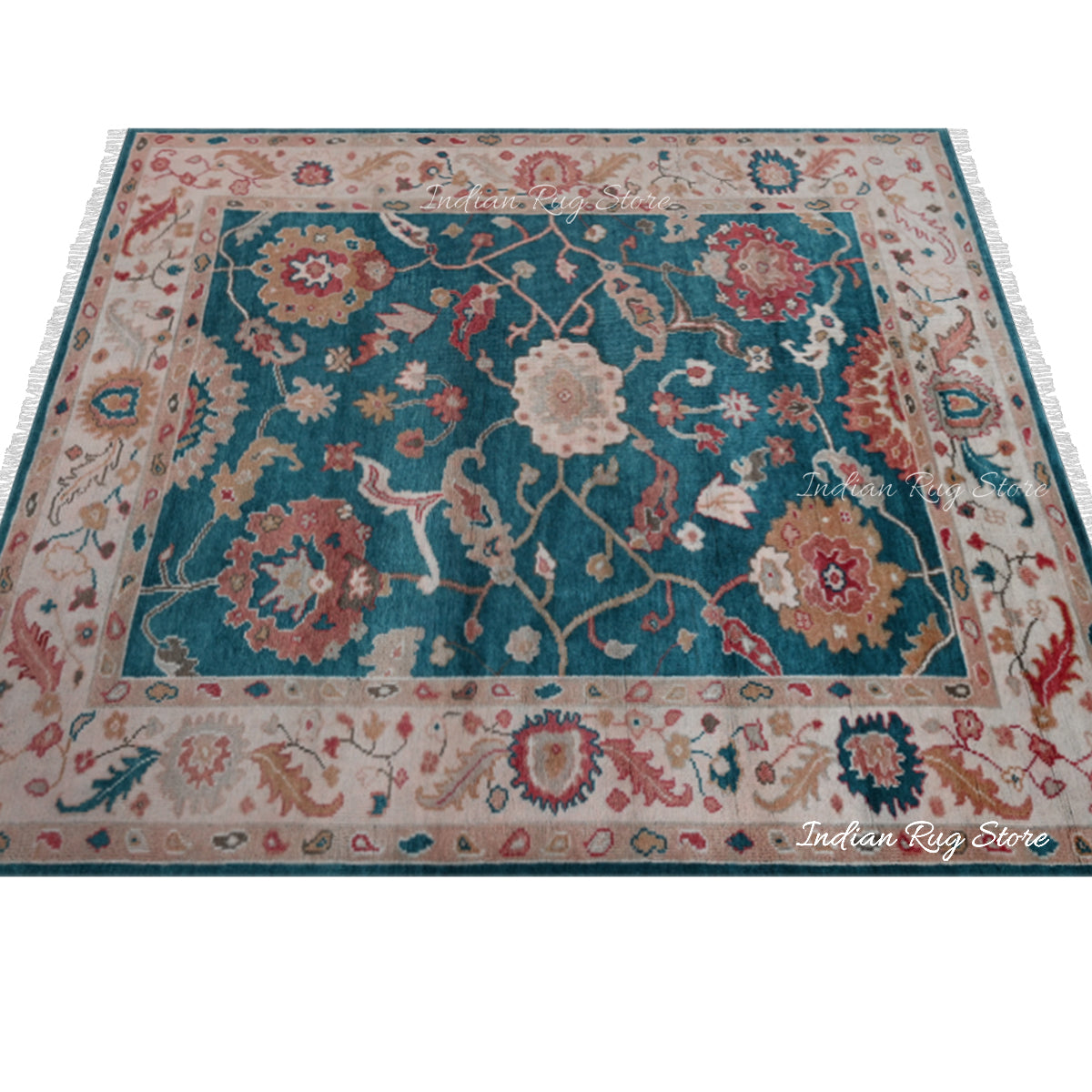 Hand Knotted Blue Oushak Bedroom Wool Area Rug