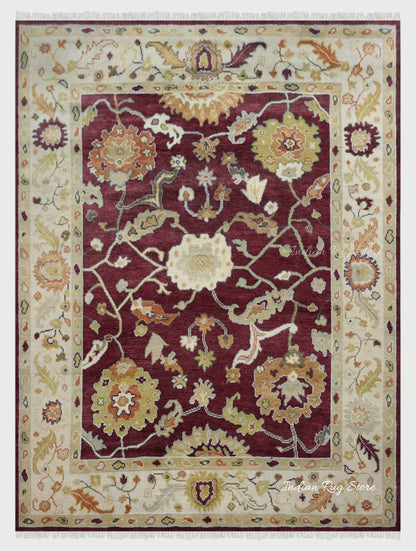 Hand Knotted Red Modern Oushak Bedroom Wool Rug