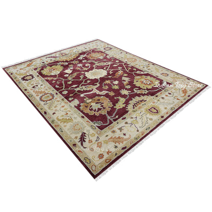 Hand Knotted Red Modern Oushak Bedroom Wool Rug