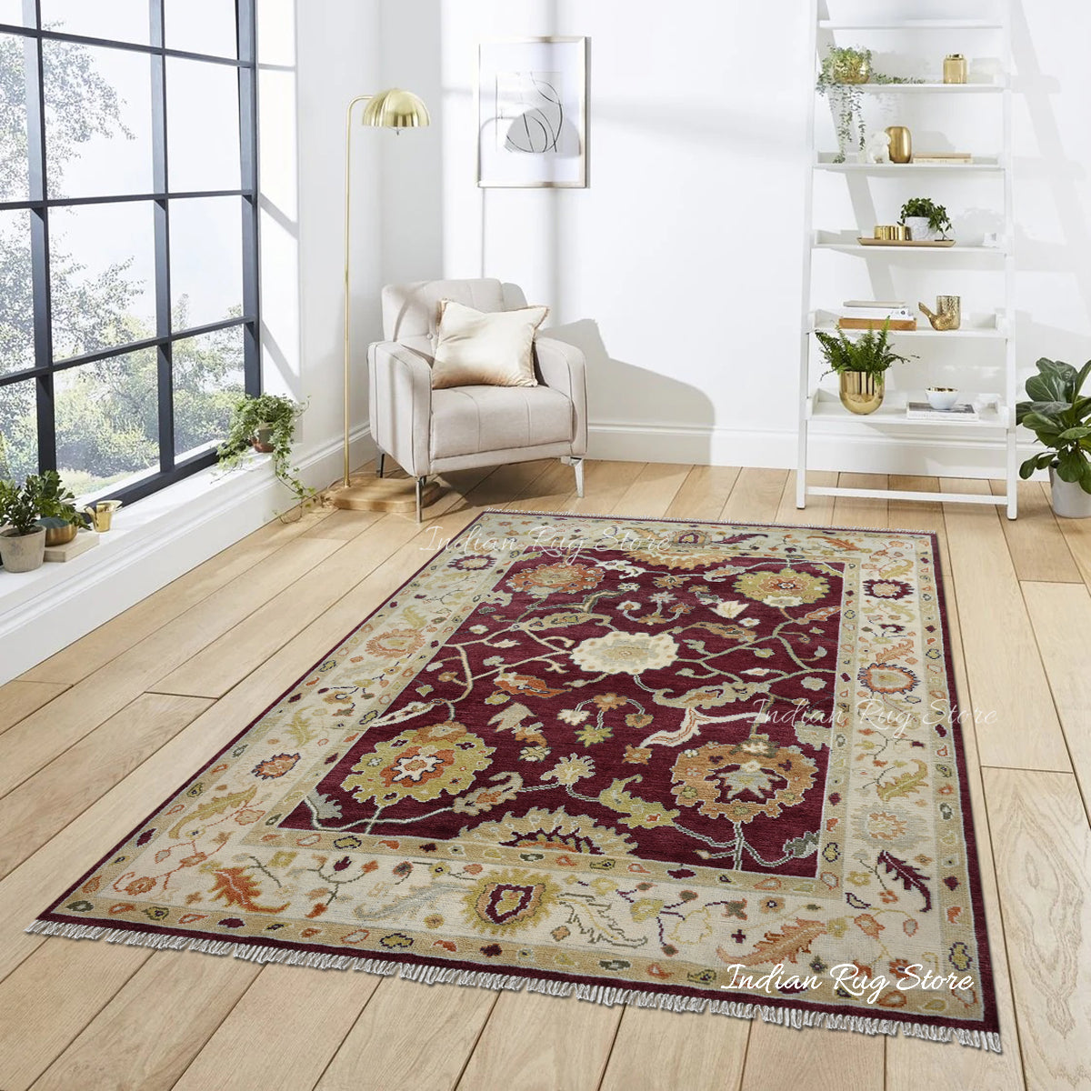 Hand Knotted Red Modern Oushak Bedroom Wool Rug