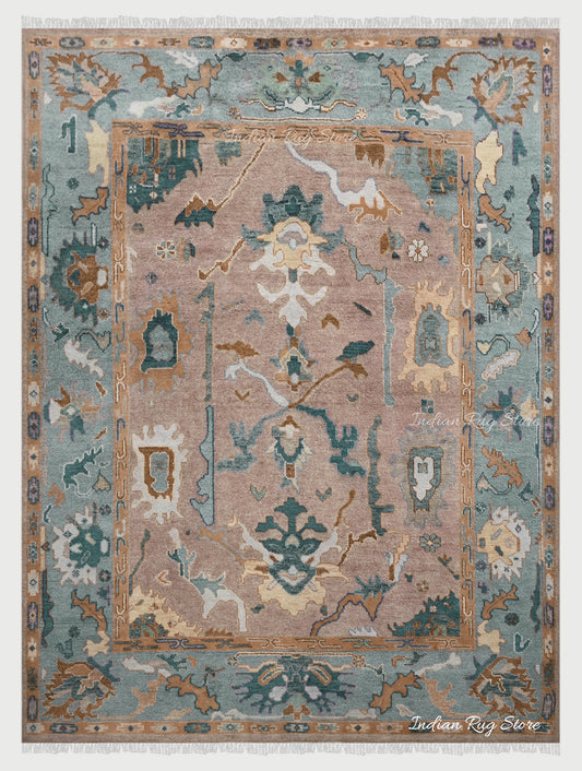 Oushak for Living Room Hand Knotted Brown Wool Rug