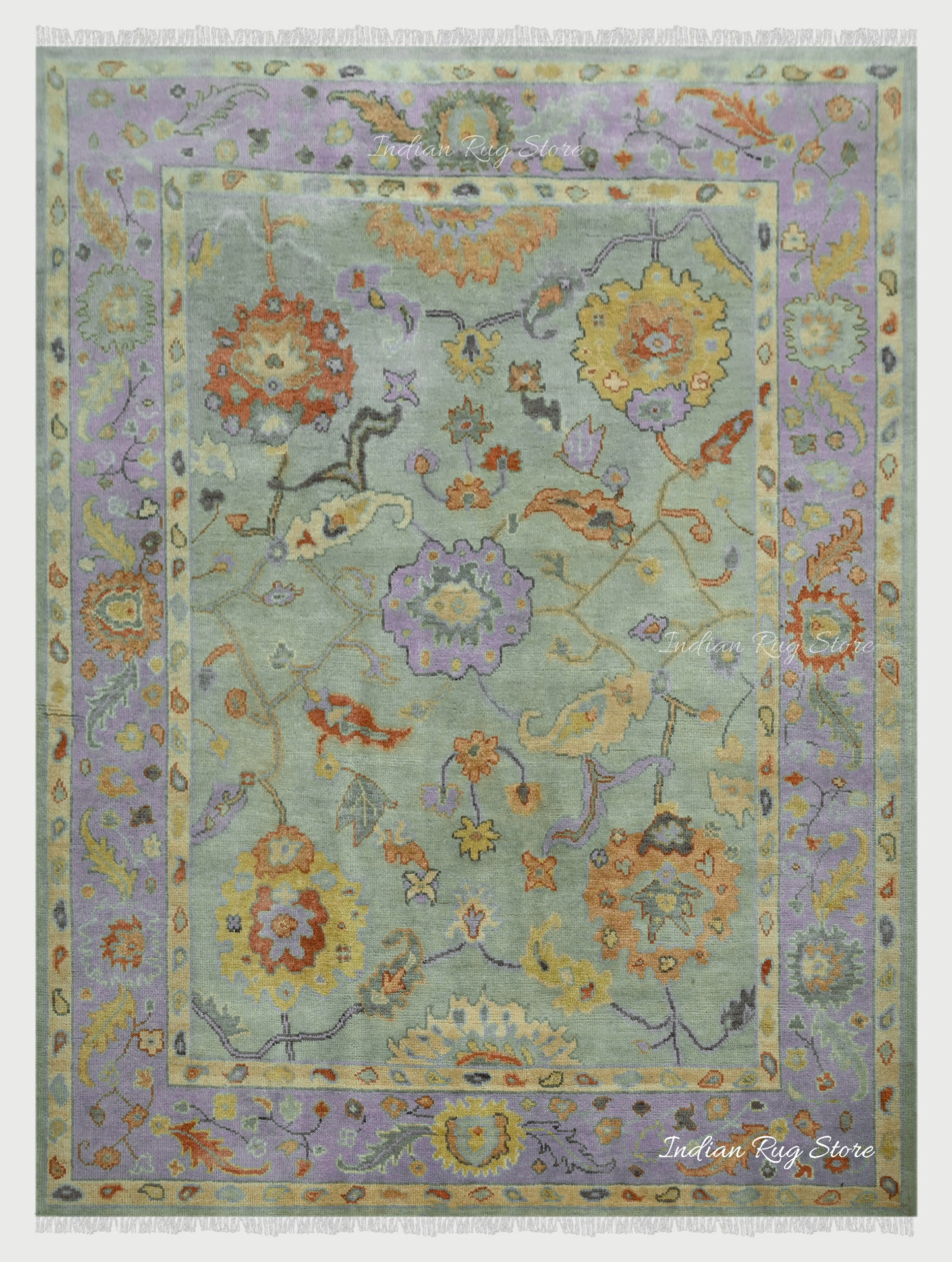 Bedroom Handmade Purple and Green Multicolor Area Rug