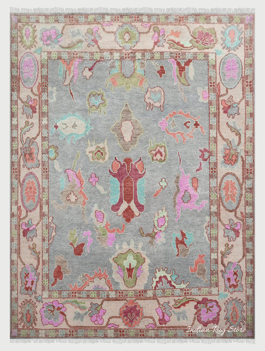 Tappeto in lana Oushak antico vintage multicolore grigio