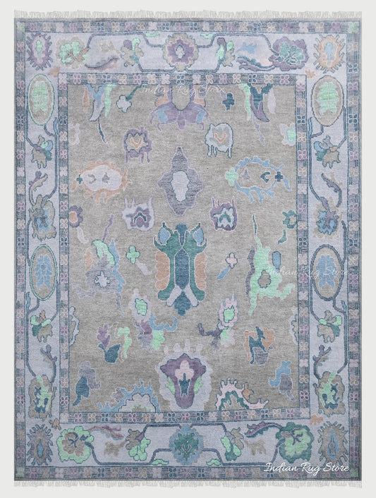 Blue Vintage Antique Multicolor Oushak Wool Area Rug