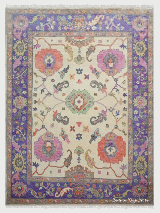 Purple Multicolor Vintage Antique Oushak Wool Area Rug