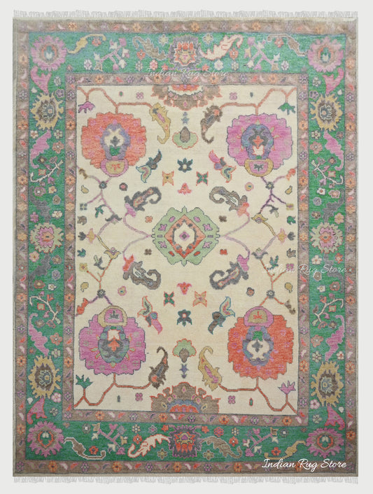 Green Vintage Antique Multicolor Oushak Wool Area Rug