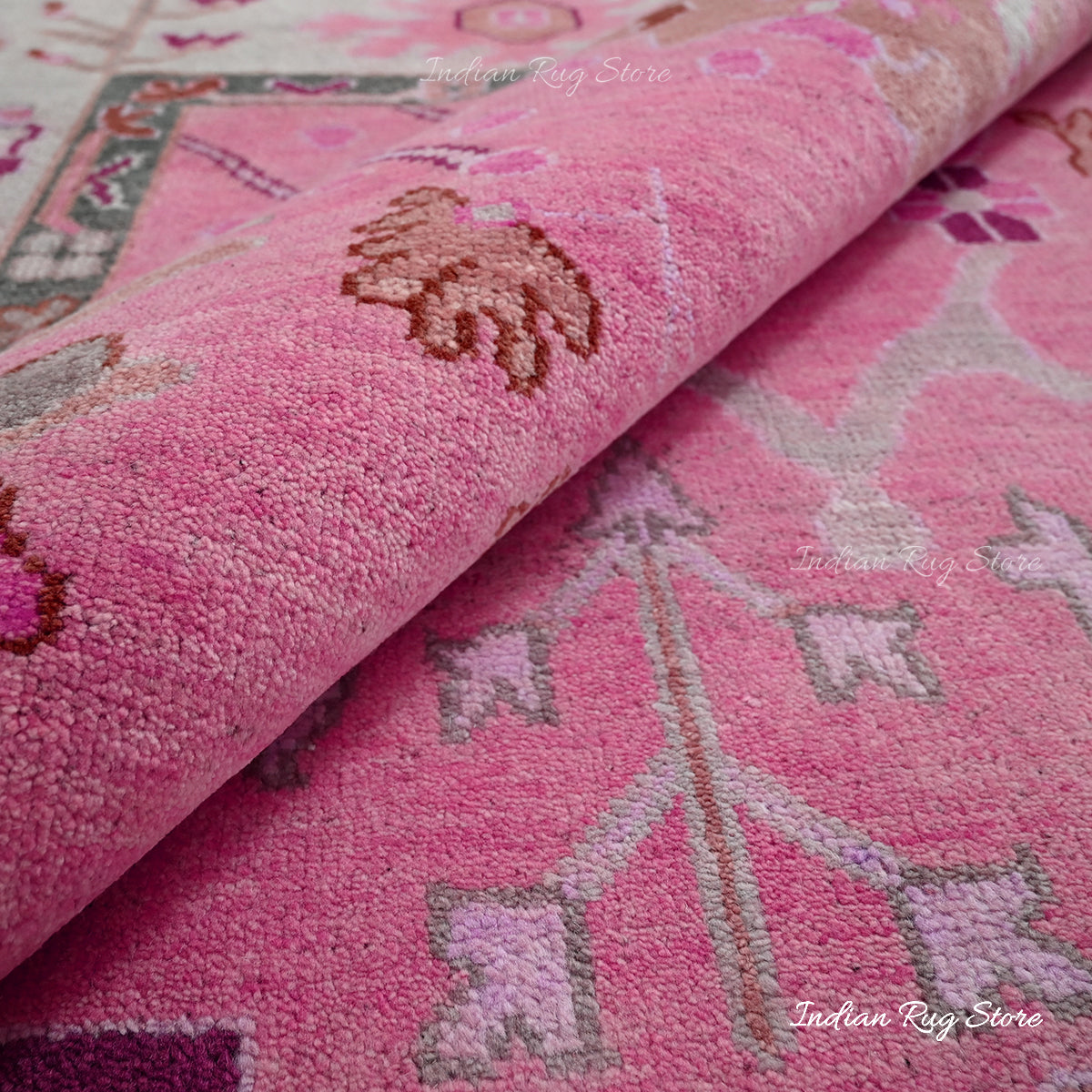 Oushak for Living Room Pink Hand Knotted Wool Rug