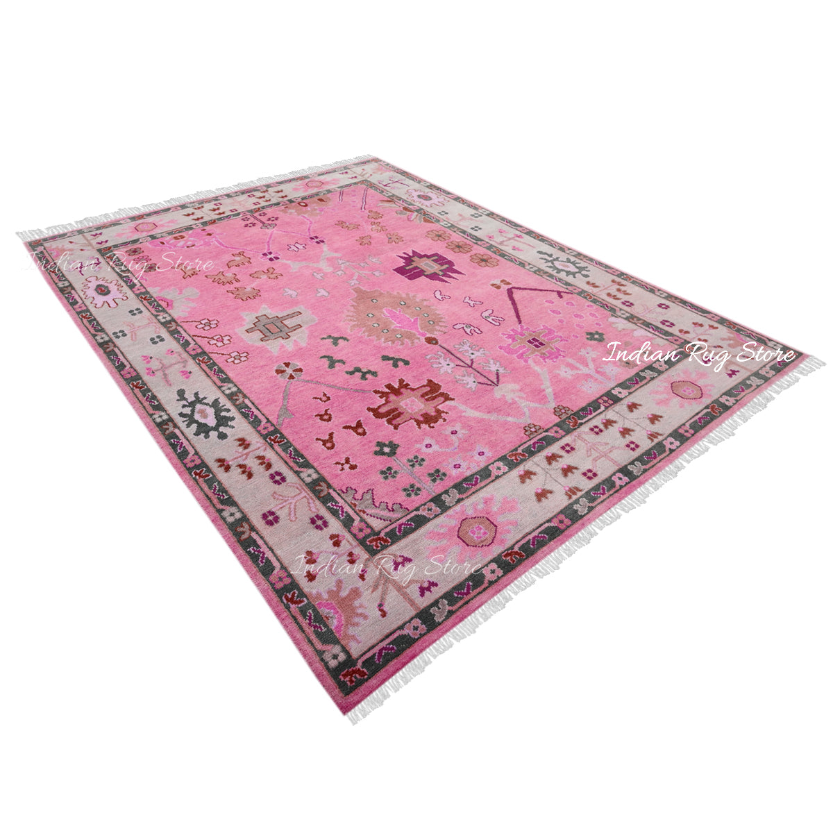 Oushak for Living Room Pink Hand Knotted Wool Rug