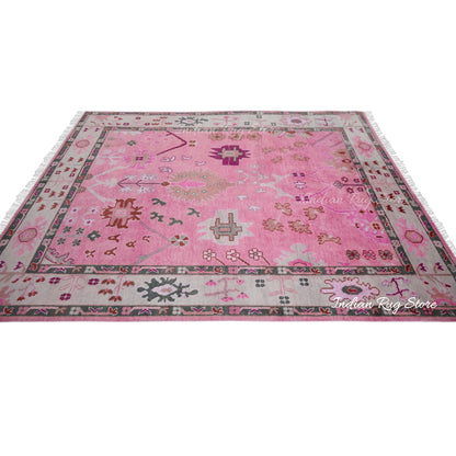 Oushak for Living Room Pink Hand Knotted Wool Rug