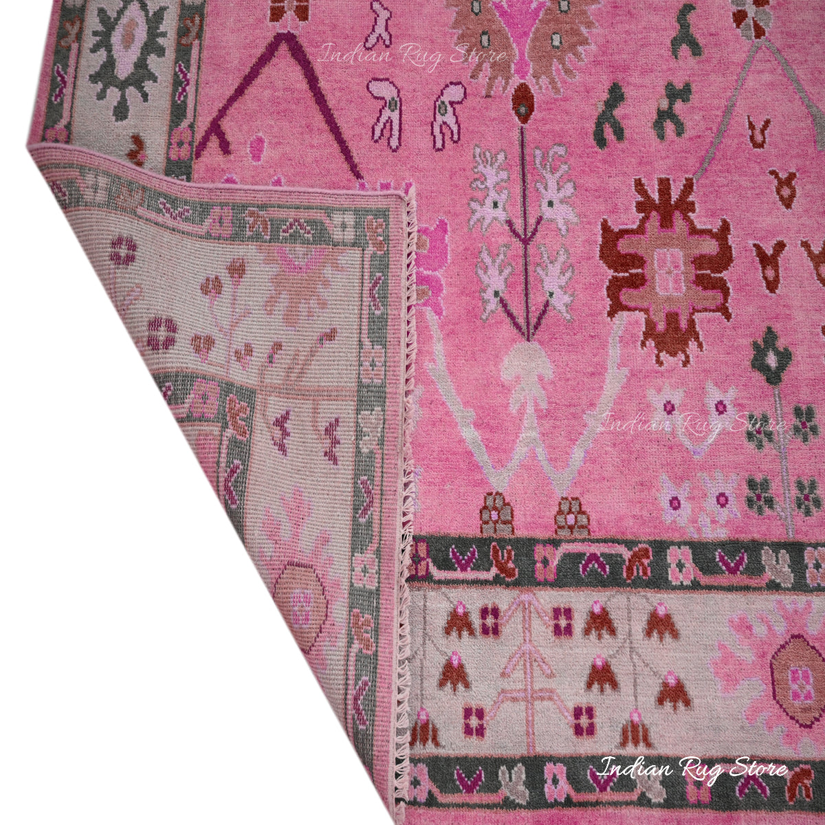 Oushak for Living Room Pink Hand Knotted Wool Rug