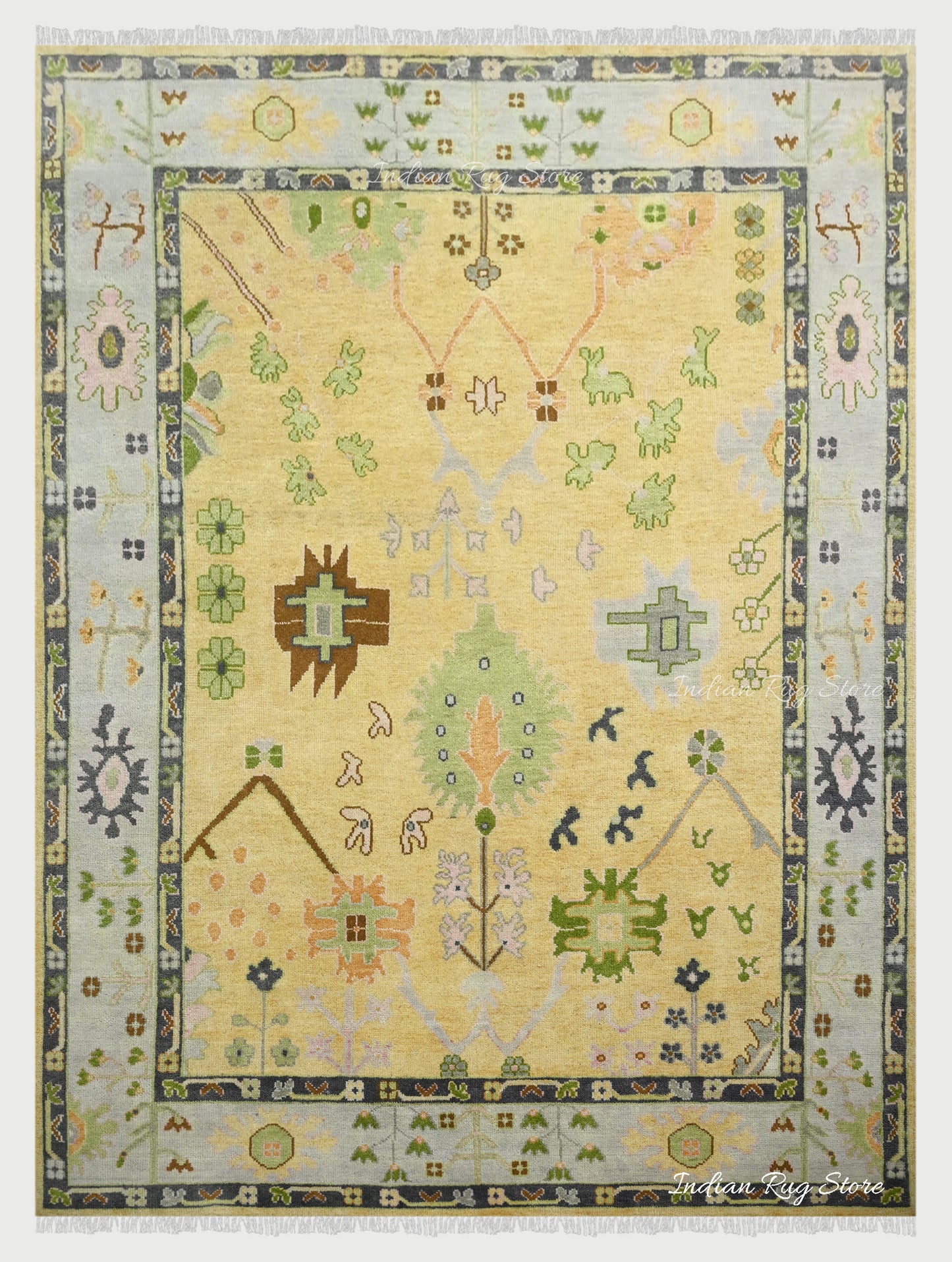 Oushak for Living Room Hand Knotted Yellow Wool Rug