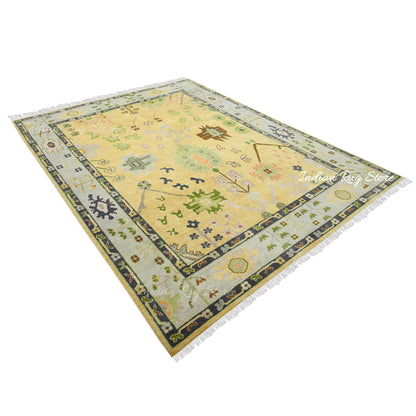 Oushak for Living Room Hand Knotted Yellow Wool Rug