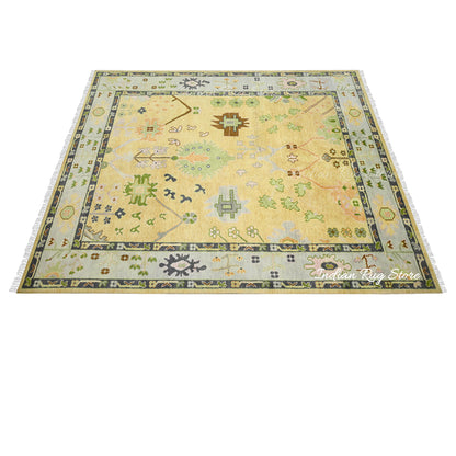 Oushak for Living Room Hand Knotted Yellow Wool Rug