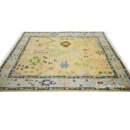 Oushak for Living Room Hand Knotted Yellow Wool Rug