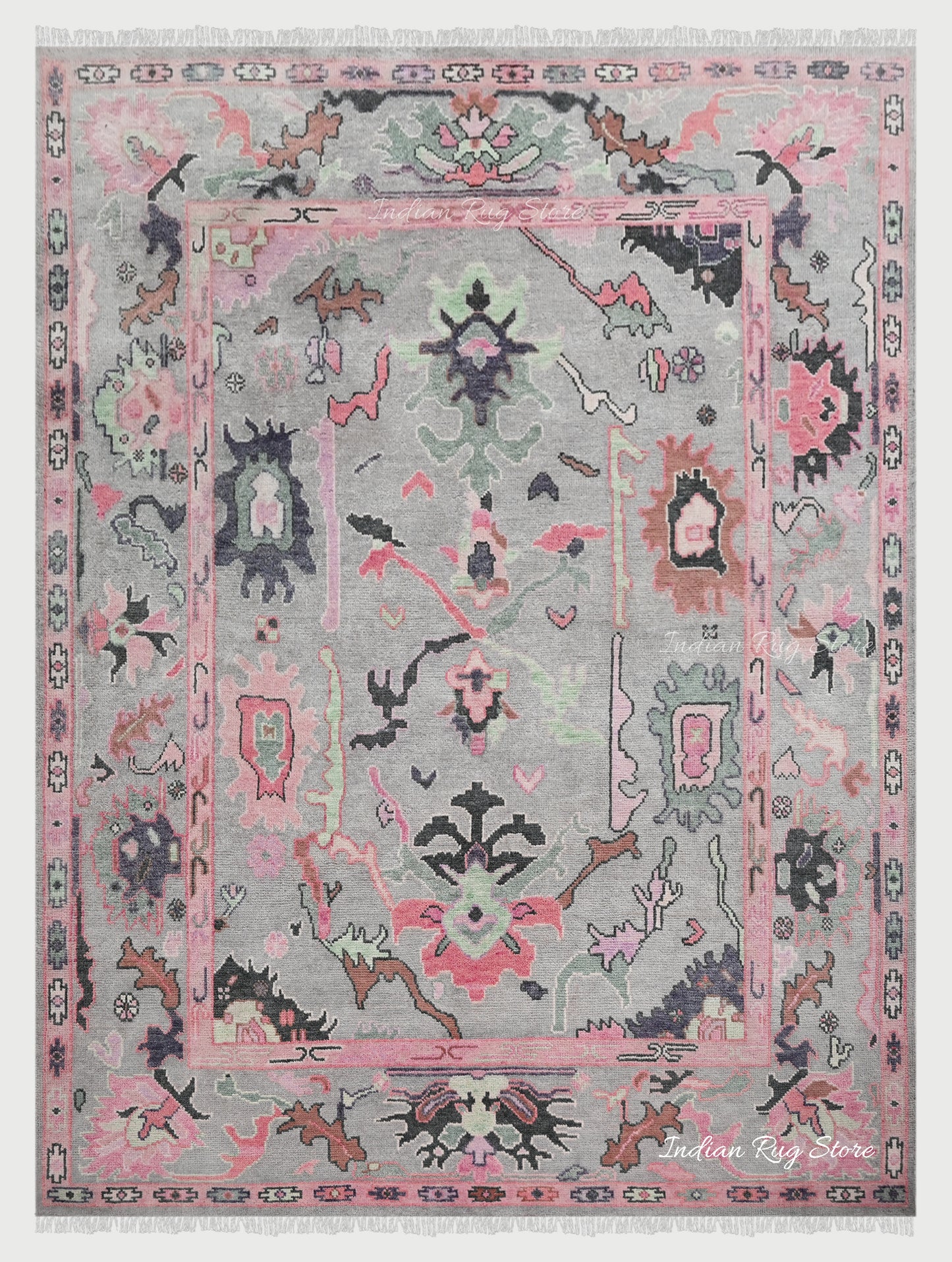 Living Room Hand Knotted wool Pink Multicolor Area Rug