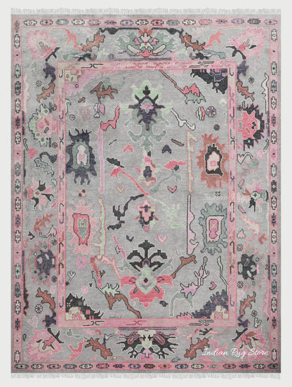 Living Room Hand Knotted wool Pink Multicolor Area Rug